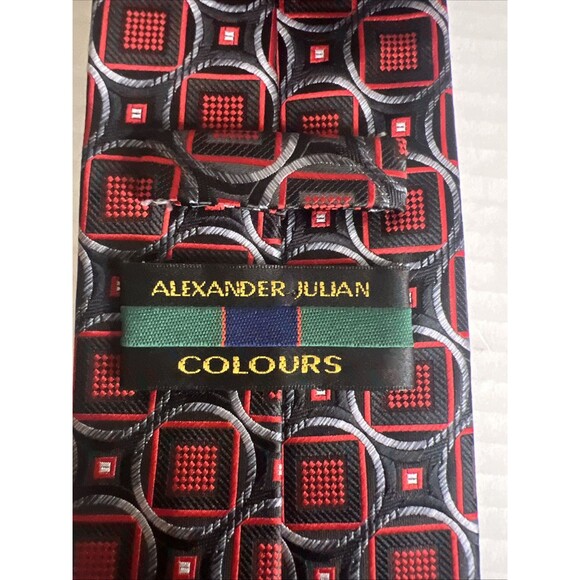 ALEXANDER JULIAN COLOURS Mens Polyester Necktie Designer Geometric Black/Red EUC - Picture 5 of 9